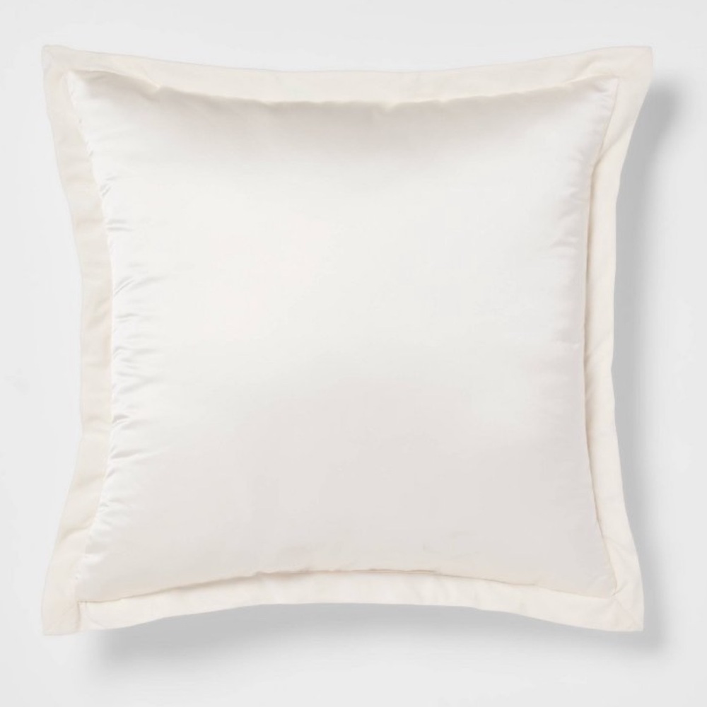 NEW Threshold 24" Ivory Luxe Euro Sateen w/Velvet Trim Decorative Pillow